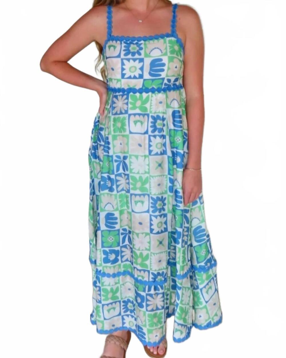 NEW FLYING TOMATO aria abstract midi dress in blue multi